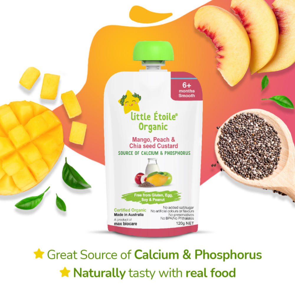 Organic® Baby food Puree Pouch 120g - Mango, Peach & Chia seed Custard