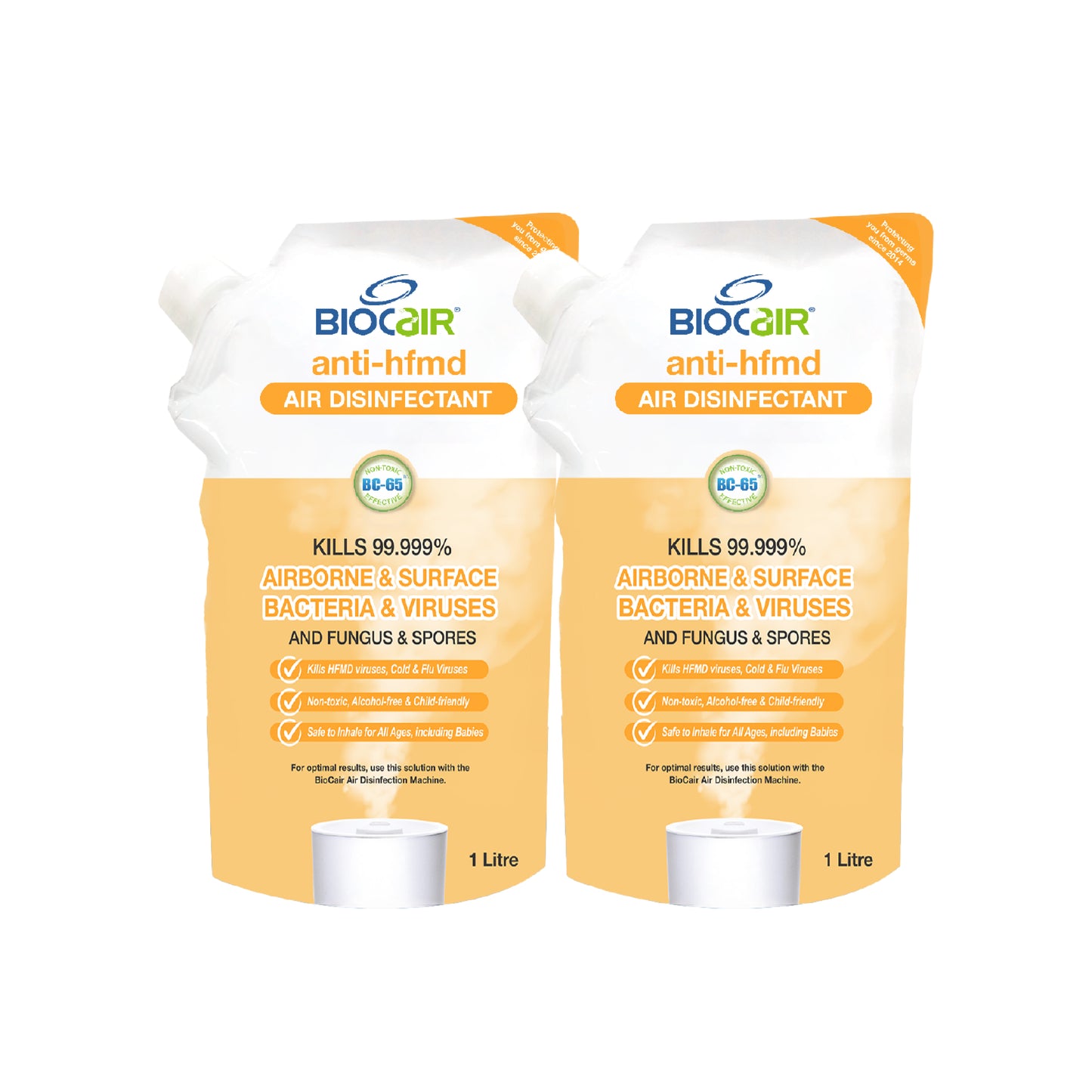 BioCair Anti-HFMD BioActive Air Purifying Solution, 1 Litre, 2-Pack