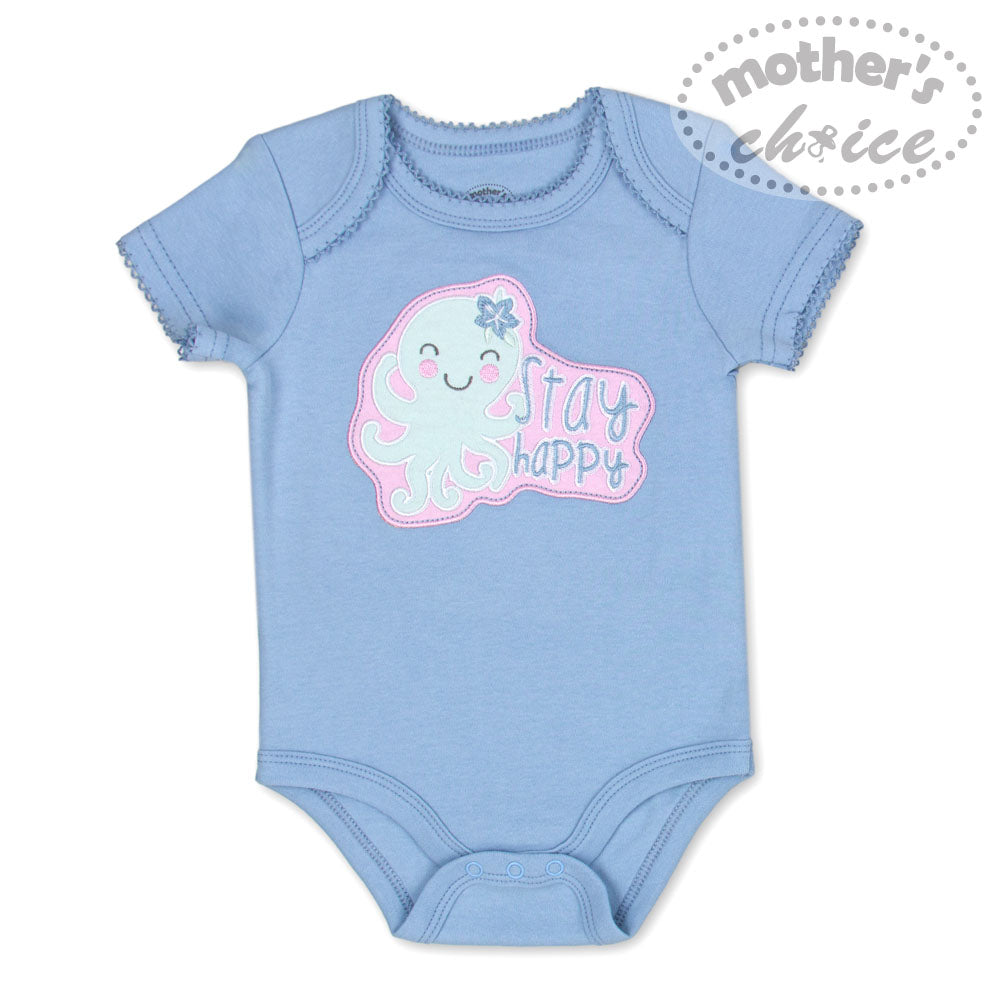 MOTHER'S CHOICE 5-Pc 100% Cotton Short-Sleeved Baby Bodysuit (Stay Happy Sea)