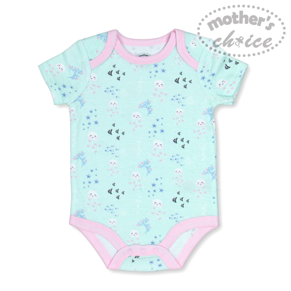 MOTHER'S CHOICE 5-Pc 100% Cotton Short-Sleeved Baby Bodysuit (Stay Happy Sea)