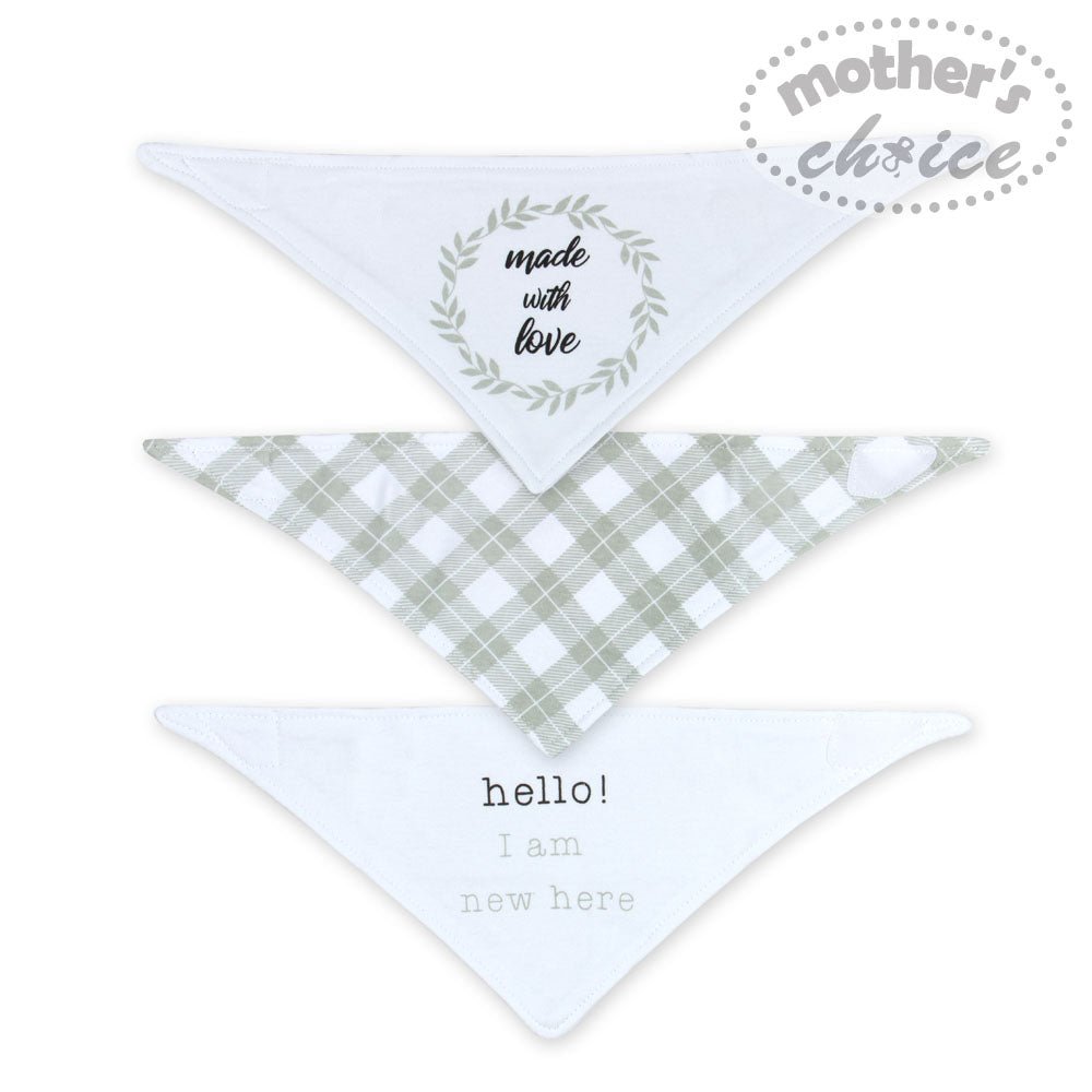 MOTHER'S CHOICE 3-Pc 100% Cotton Newborn Baby Bandana Bibs