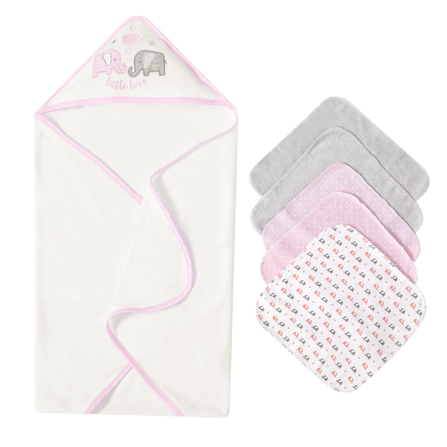 MOTHER'S CHOICE 100% Cotton Hooded Towel with 5 Face-Cloths