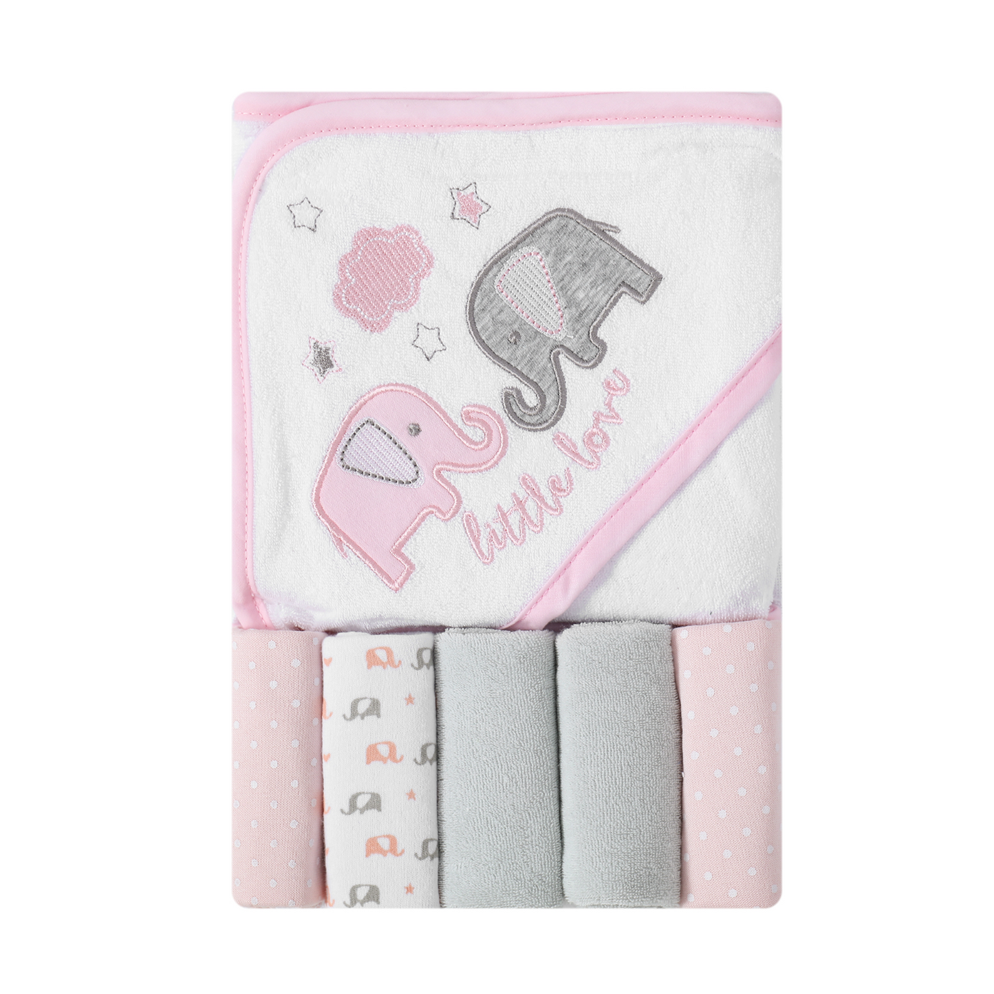 MOTHER'S CHOICE 100% Cotton Hooded Towel with 5 Face-Cloths