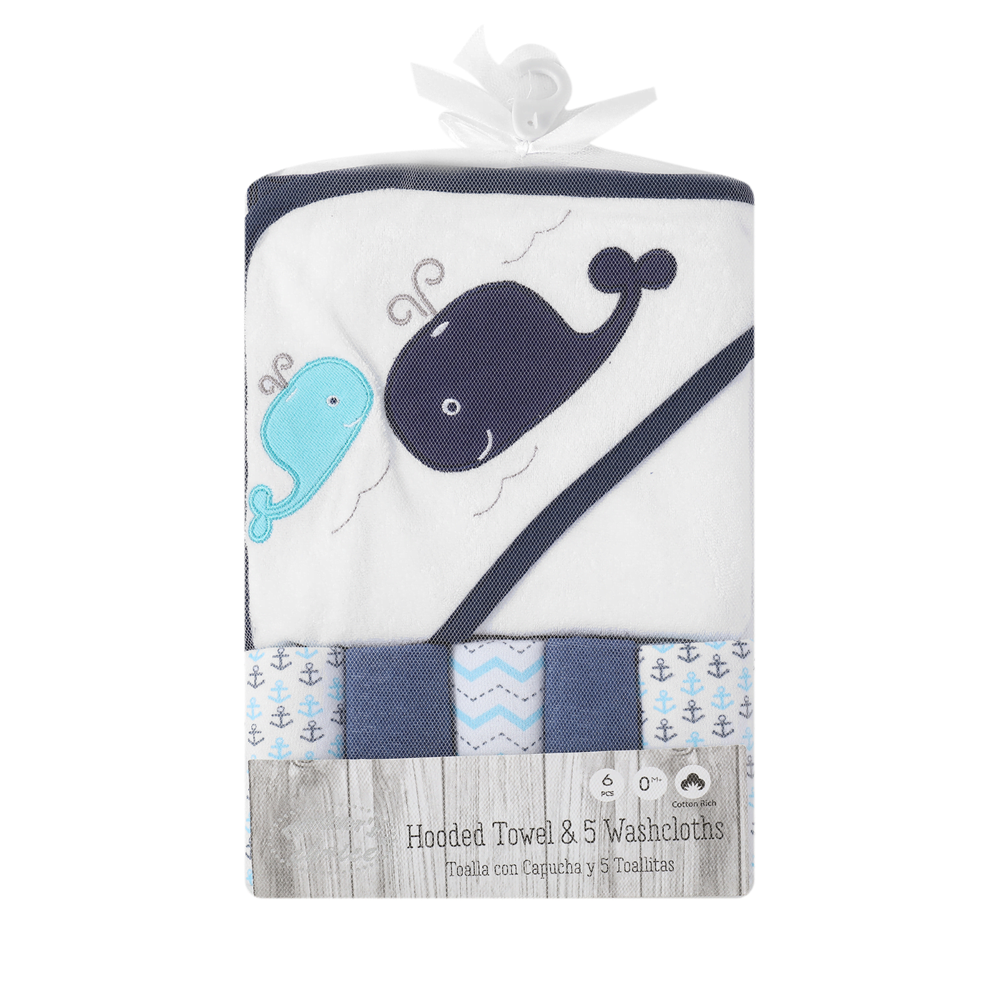 MOTHER'S CHOICE 100% Cotton Hooded Towel with 5 Face-Cloths