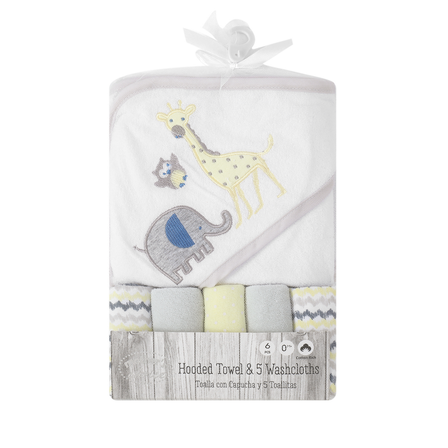 MOTHER'S CHOICE 100% Cotton Hooded Towel with 5 Face-Cloths