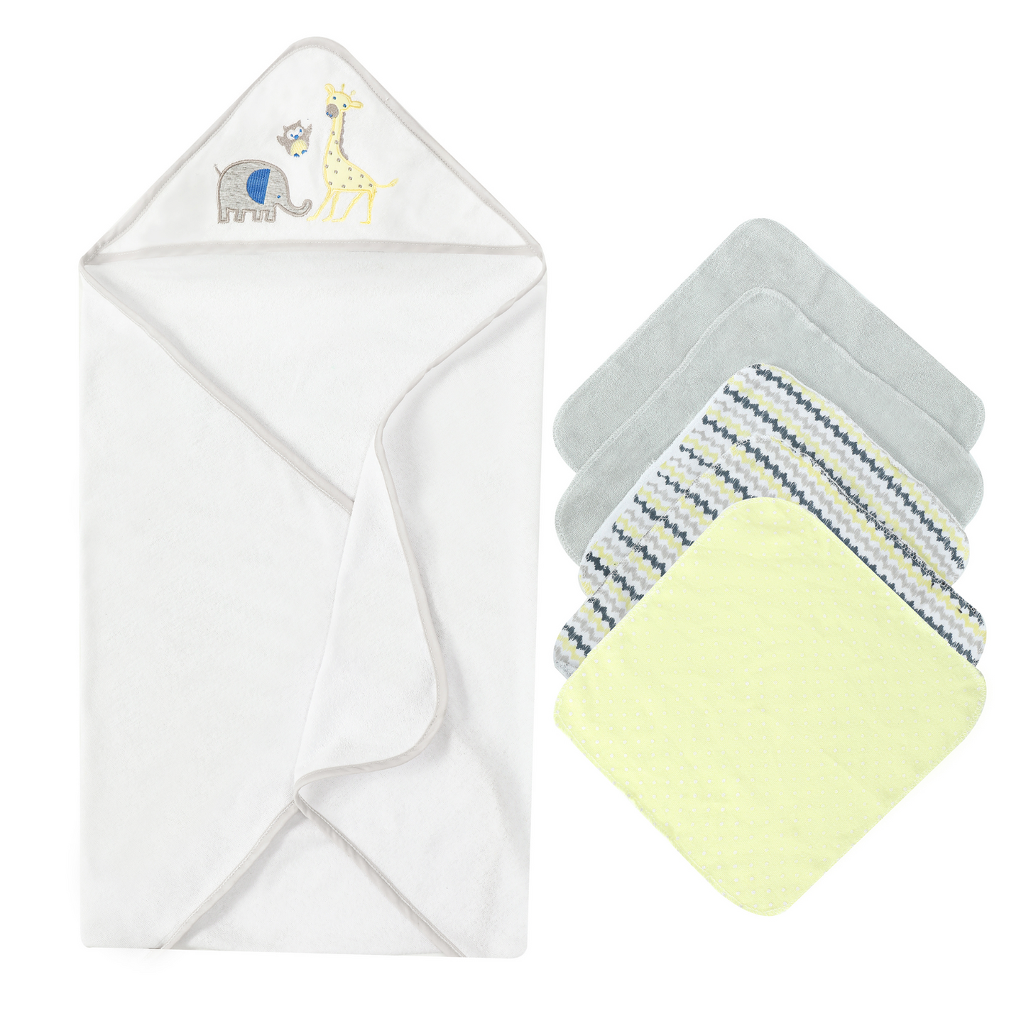 MOTHER'S CHOICE 100% Cotton Hooded Towel with 5 Face-Cloths