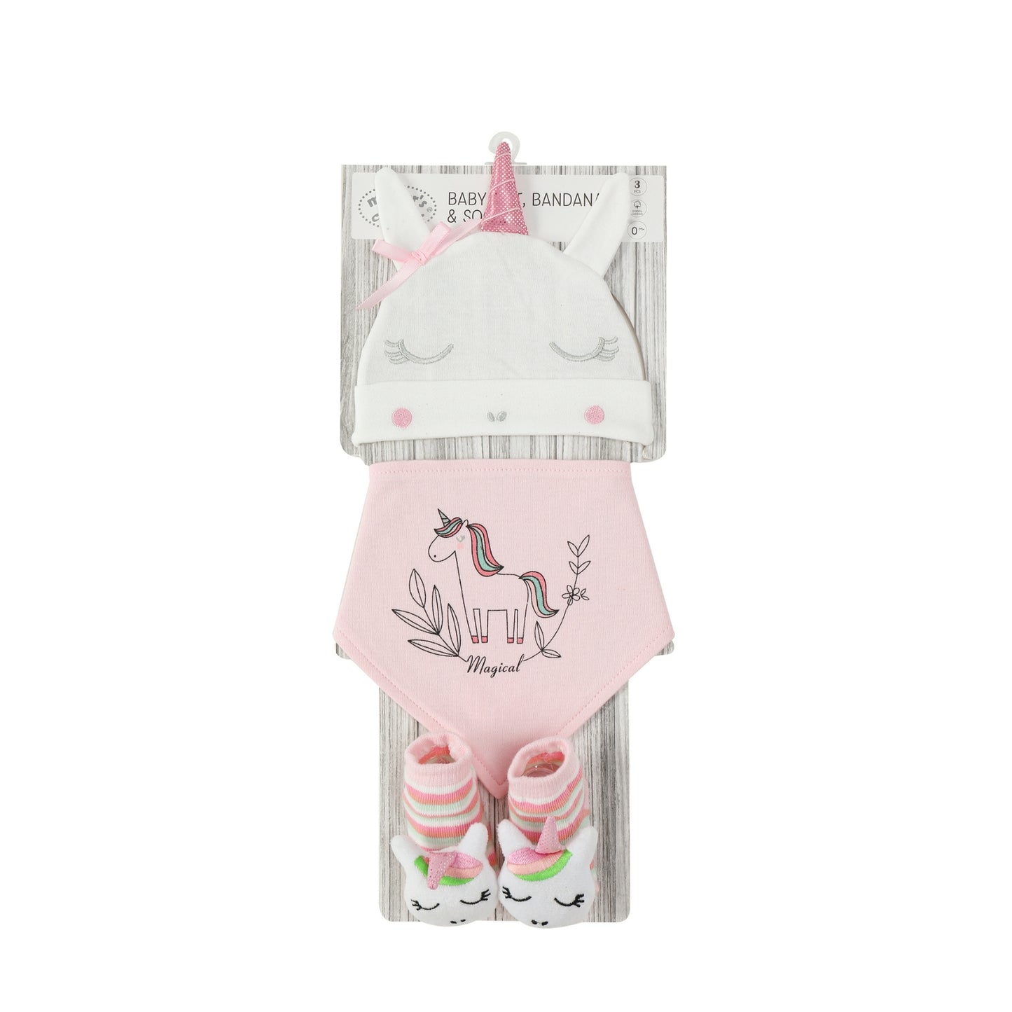 MOTHER'S CHOICE 3-Pc Newborn Baby Hat, Bib, Rattle Socks Cotton Set