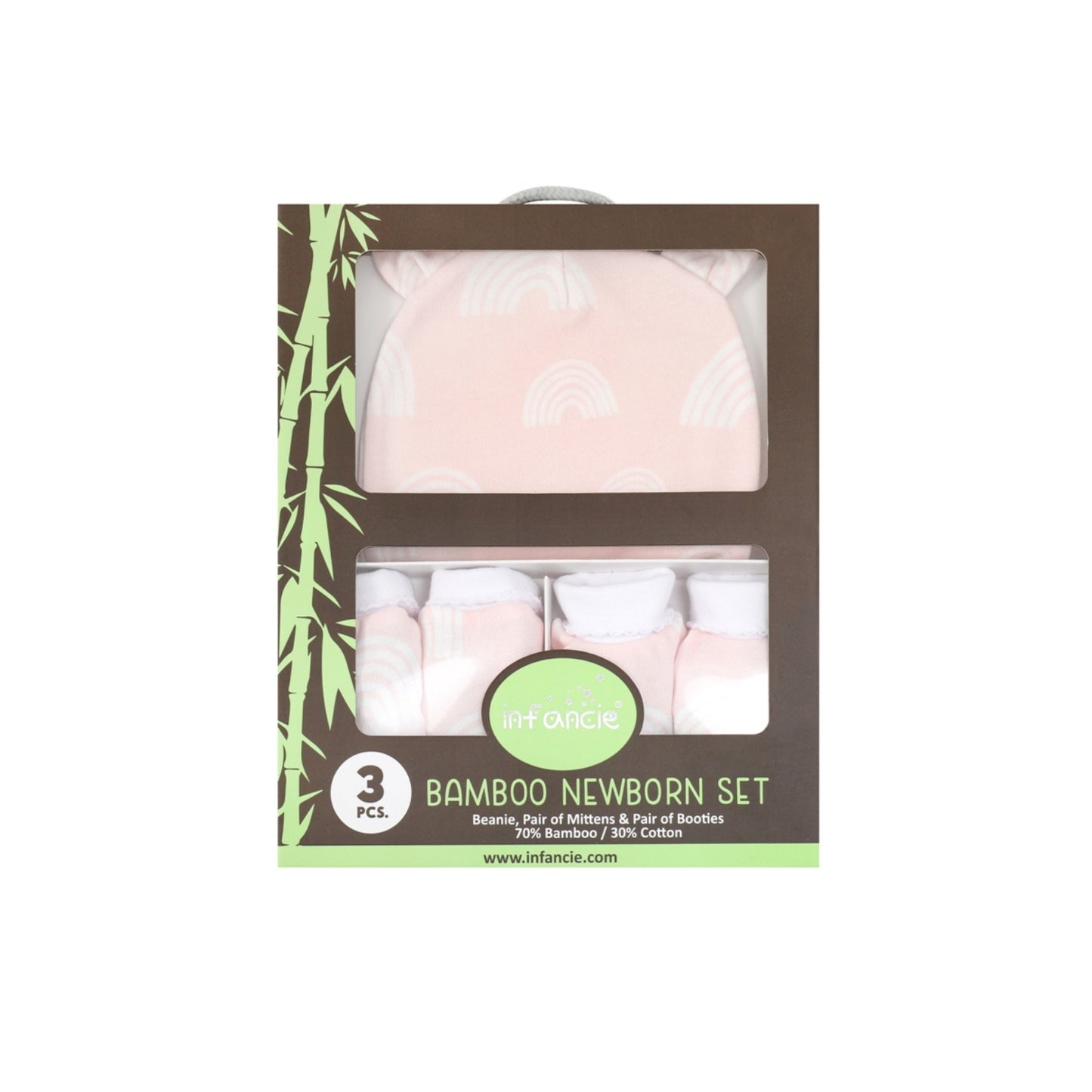 INFANCIE 3-Pc Bamboo Cotton Newborn Baby Booties, Mittens and Hat Gift Set