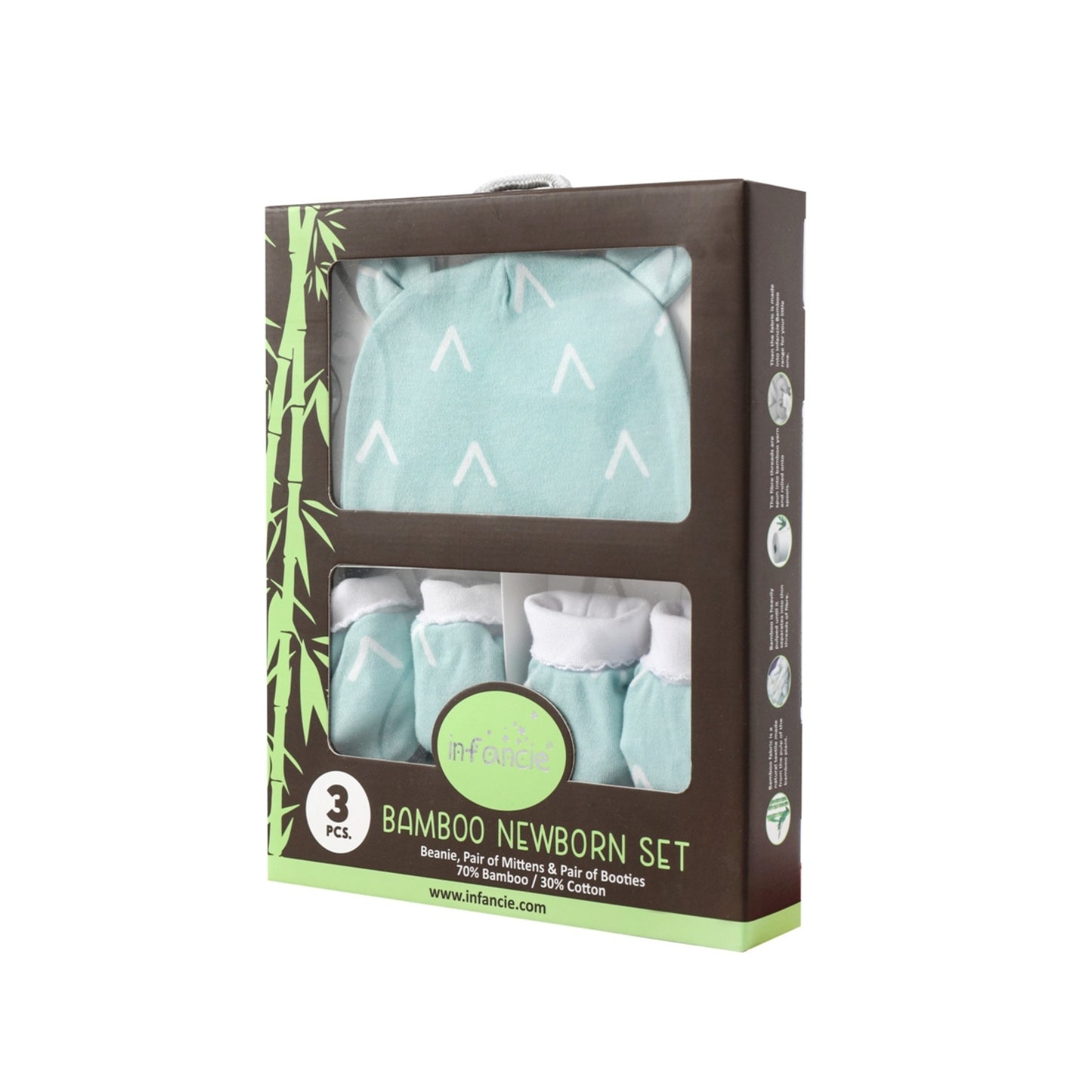 INFANCIE 3-Pc Bamboo Cotton Newborn Baby Booties, Mittens and Hat Gift Set