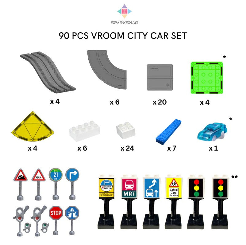90 pcs Vroom Car City - Magnetic Brick Car Set