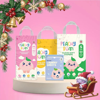 Christmas Bundle: 3 pack of Diapers + 1 Full Size Laundry Sheets