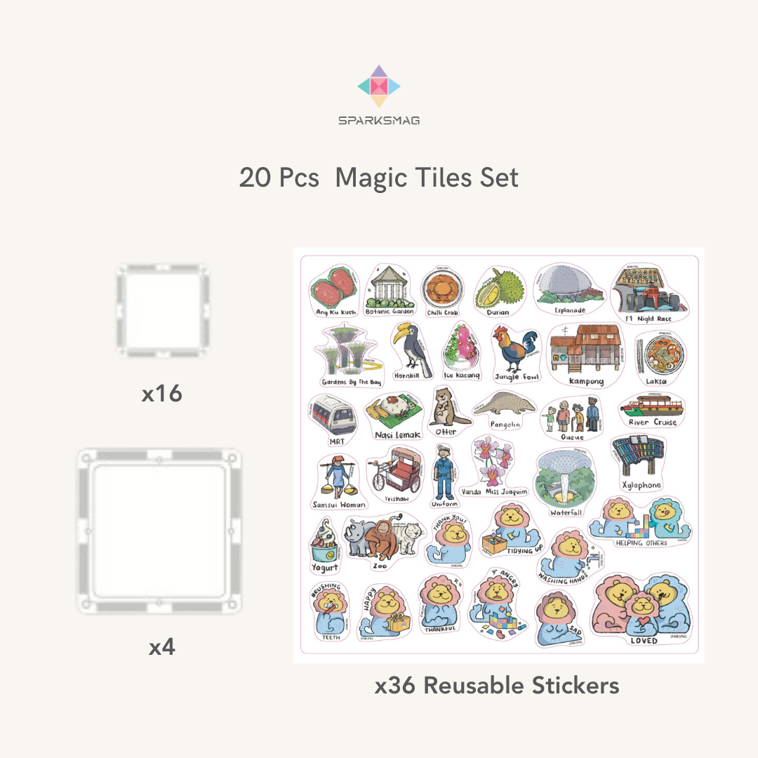 20 pcs Magic Tiles and 36 Reusable Stickers