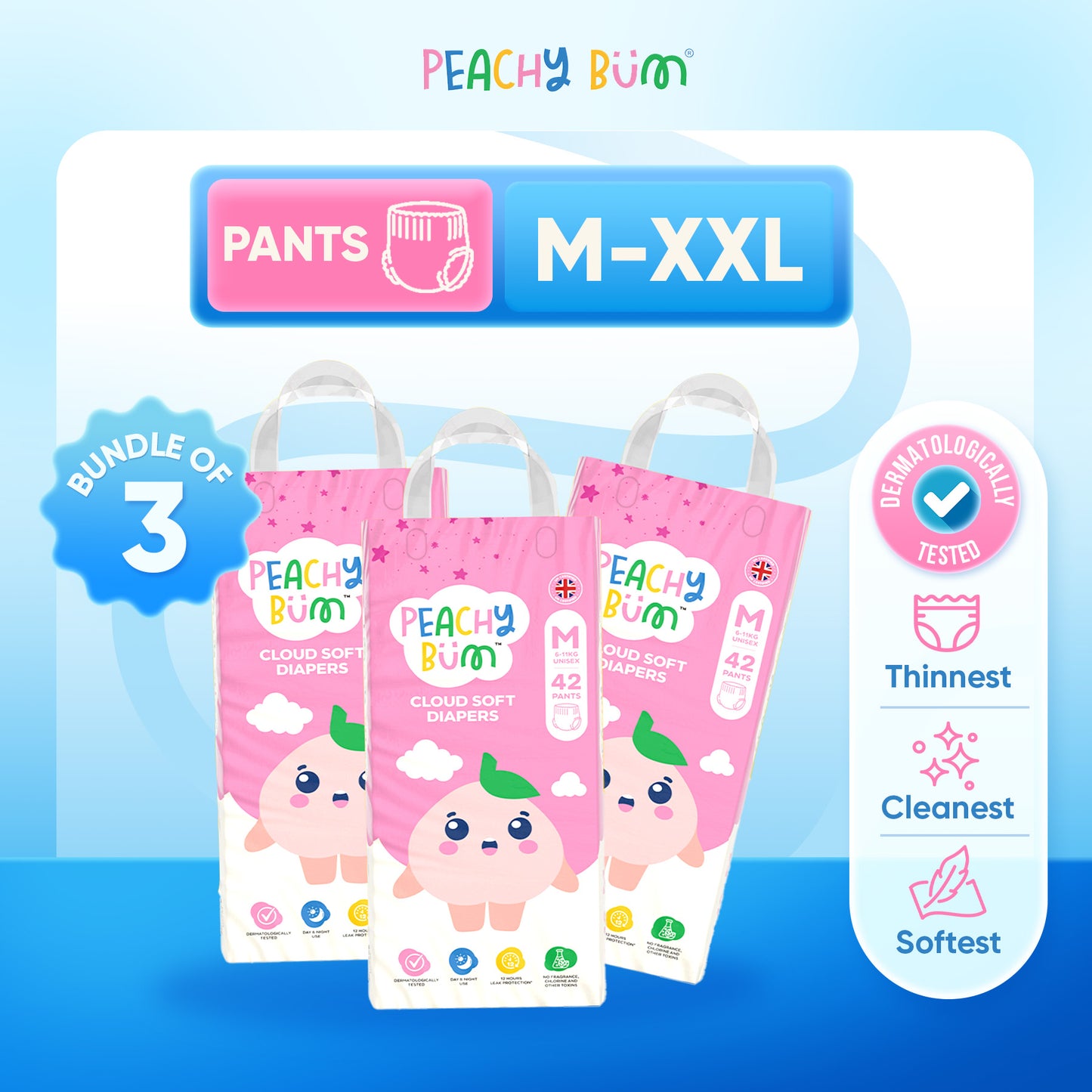 [Bundle of 3] Peachy Bum Cloud Soft Diaper Pants | Size M | Size L | Size XL | Size XXL