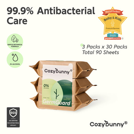 CozyBunny Germs Guard Antibacterial Wet Wipes - 3 x 30 Sheets