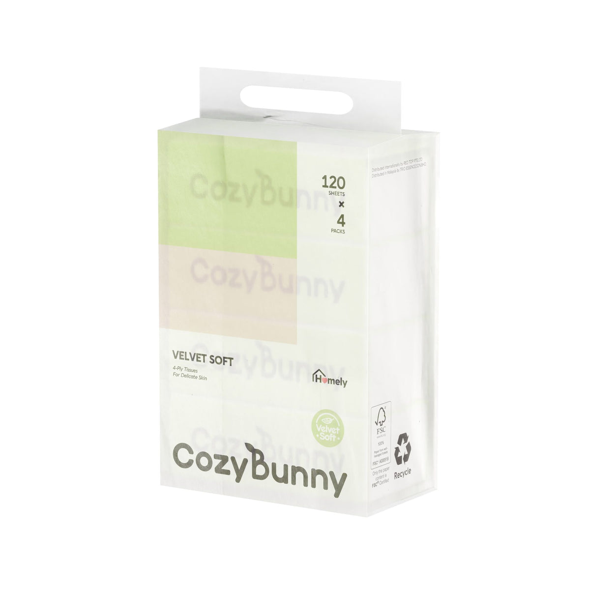 CozyBunny Velvet Soft Facial Tissues (Homely) - 4 x 120 Sheets (4 Ply)
