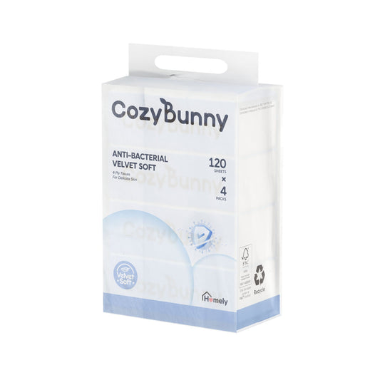 CozyBunny Velvet Soft Antibacterial Facial Tissues (Homely) - 4 x 120 Sheets (4 Ply)
