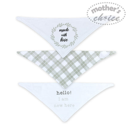MOTHER'S CHOICE 3-Pc 100% Cotton Newborn Baby Bandana Bibs