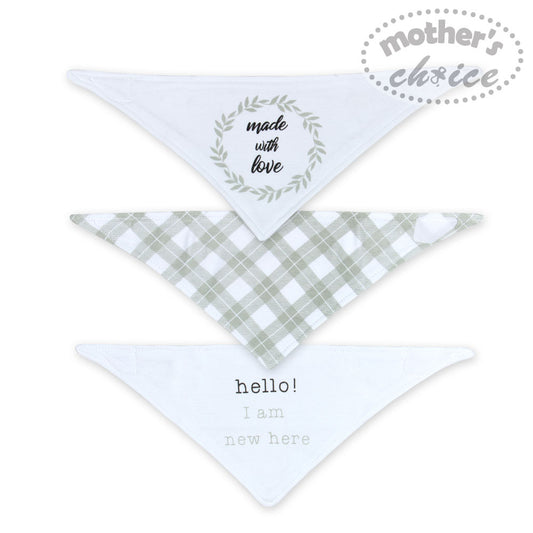 MOTHER'S CHOICE 3-Pc 100% Cotton Newborn Baby Bandana Bibs