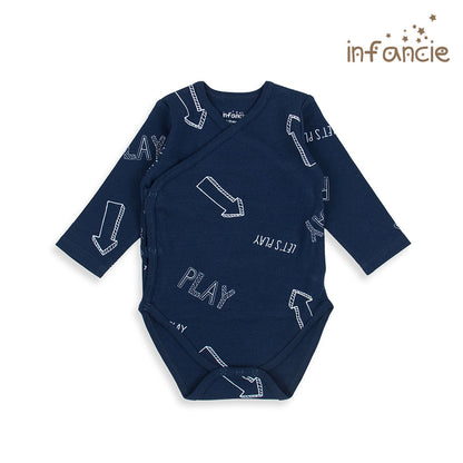 INFANCIE 2-Pc 100% Cotton Long-Sleeved Baby Kimono Bodysuits (Navy/Blue Skateboard)