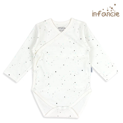 INFANCIE 2-Pc 100% Cotton Long-Sleeved Baby Kimono Bodysuits (White/Mint Dino)