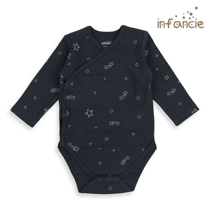INFANCIE 2-Pc 100% Cotton Long-Sleeved Baby Kimono Bodysuits (Black/Pink Unicorn)