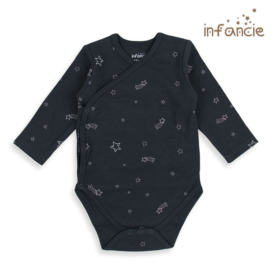 INFANCIE 2-Pc 100% Cotton Long-Sleeved Baby Kimono Bodysuits (Black/Pink Unicorn)