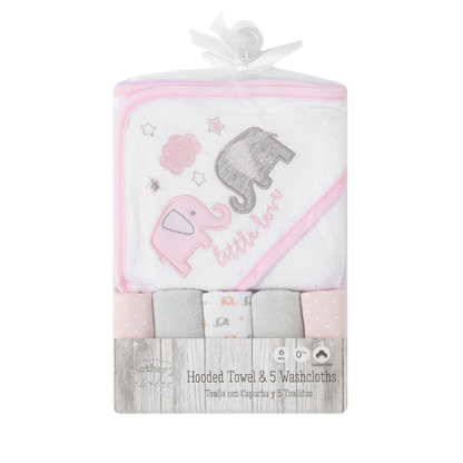 MOTHER'S CHOICE 100% Cotton Hooded Towel with 5 Face-Cloths