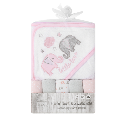 MOTHER'S CHOICE 100% Cotton Hooded Towel with 5 Face-Cloths