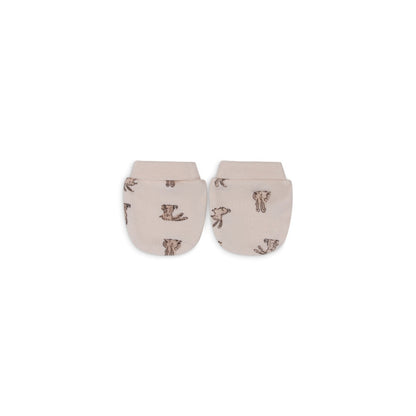 INFANCIE 2-Pk 100% Cotton Newborn Baby No-Scratch Mittens (Beige, Bunny)