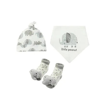 MOTHER'S CHOICE 3-Pc Newborn Baby Hat, Bib, Rattle Socks Cotton Set