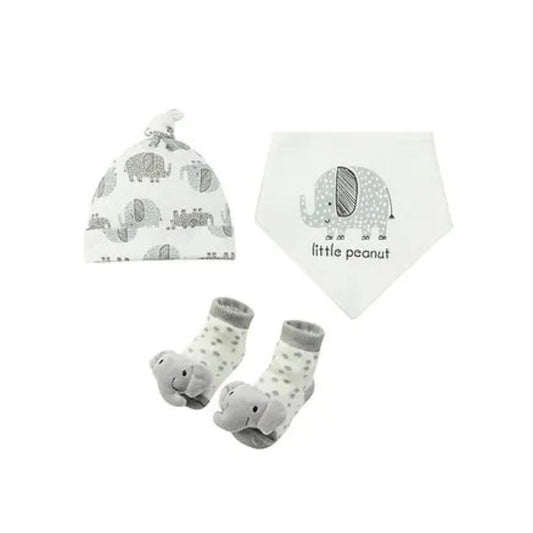 MOTHER'S CHOICE 3-Pc Newborn Baby Hat, Bib, Rattle Socks Cotton Set