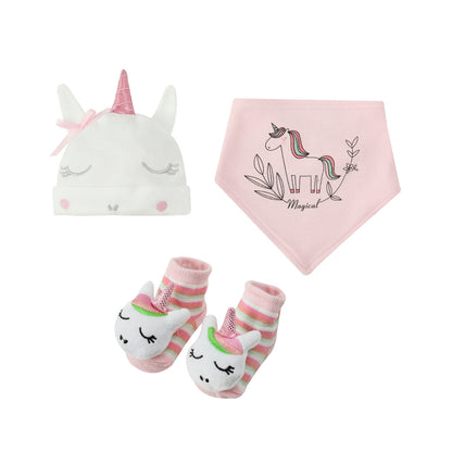 MOTHER'S CHOICE 3-Pc Newborn Baby Hat, Bib, Rattle Socks Cotton Set