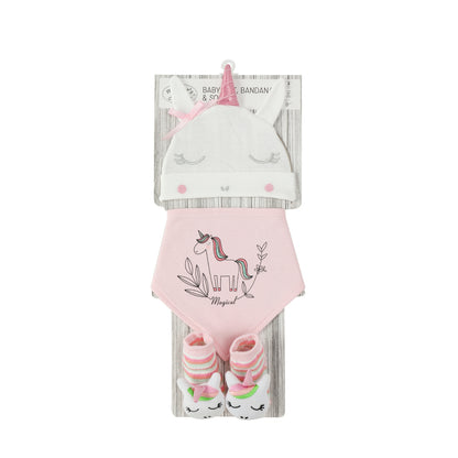 MOTHER'S CHOICE 3-Pc Newborn Baby Hat, Bib, Rattle Socks Cotton Set