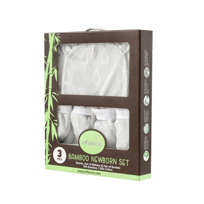 INFANCIE 3-Pc Bamboo Cotton Newborn Baby Booties, Mittens and Hat Gift Set