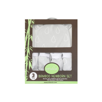 INFANCIE 3-Pc Bamboo Cotton Newborn Baby Booties, Mittens and Hat Gift Set