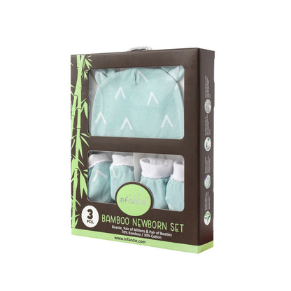 INFANCIE 3-Pc Bamboo Cotton Newborn Baby Booties, Mittens and Hat Gift Set