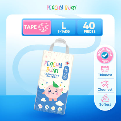 [1 Pack] Peachy Bum Cloud Soft Tape Diapers | Size NB | Size S | Size M | Size L