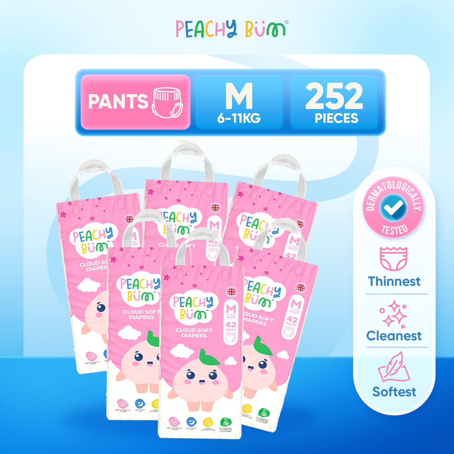 [Bundle of 6] Peachy Bum Cloud Soft Diaper Pants | Size M | Size L | Size XL | Size XXL