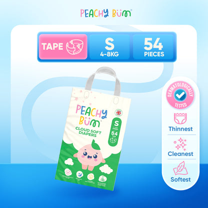 [1 Pack] Peachy Bum Cloud Soft Tape Diapers | Size NB | Size S | Size M | Size L