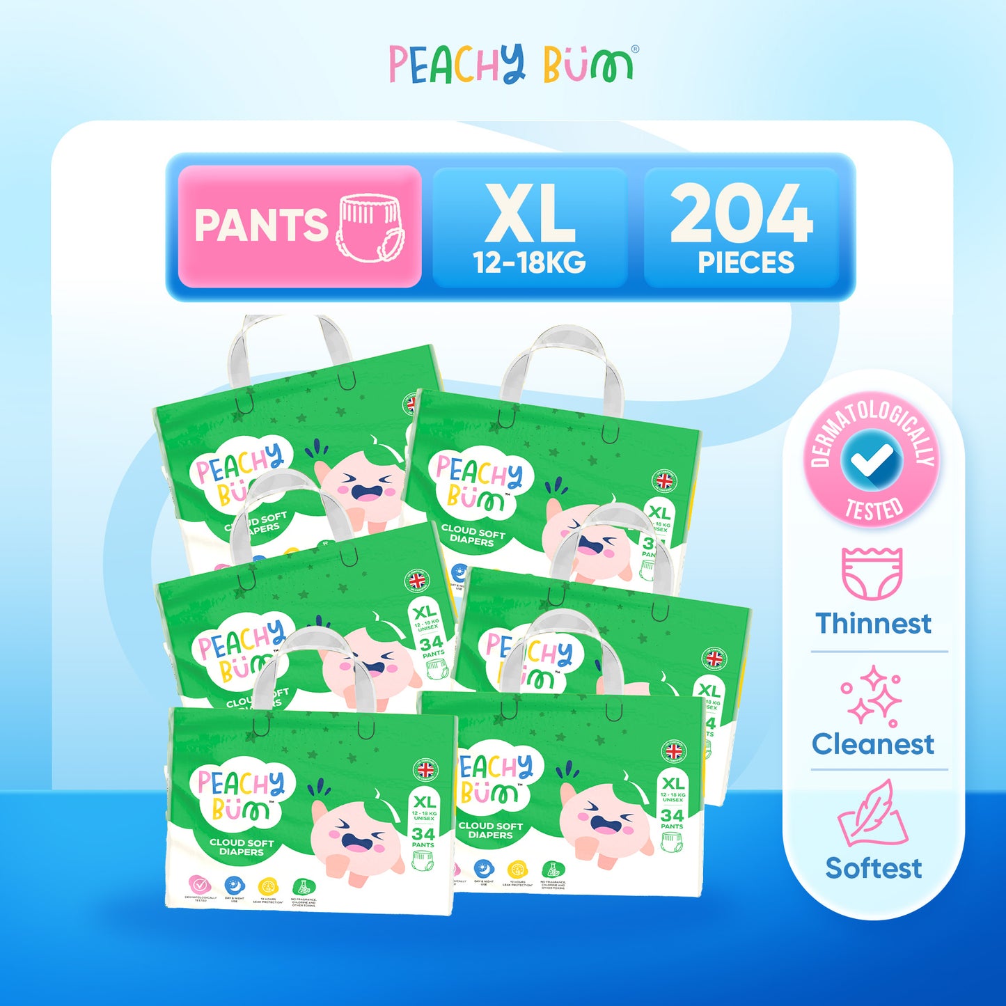 [Bundle of 6] Peachy Bum Cloud Soft Diaper Pants | Size M | Size L | Size XL | Size XXL
