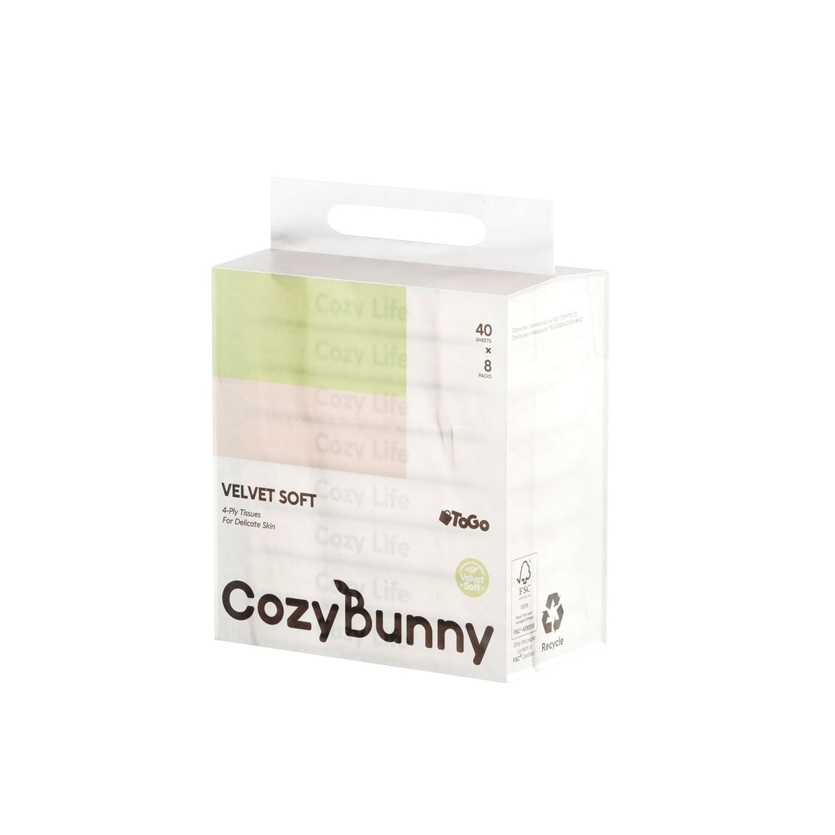 CozyBunny Velvet Soft Facial Tissues (To-Go) - 8 x 40 Sheets (4 Ply)