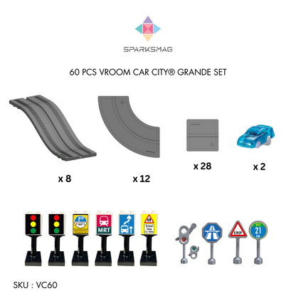 60 pcs Vroom Car City - Magnetic Brick Car Set